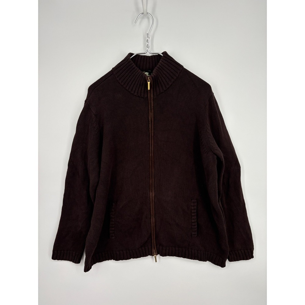 Lauren Ralph Lauren Sweater Womens Plus1X Brown 100% Cotton Zip Cardigan Pockets